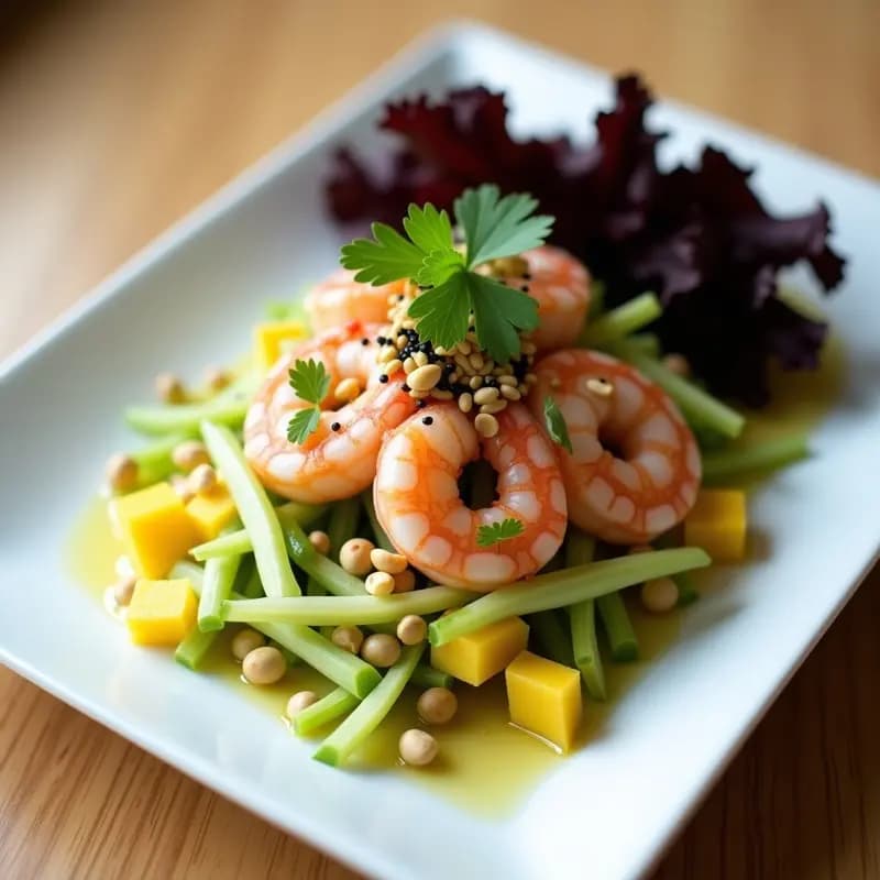 Ceviche de Mango Verde y Langostinos al Limón Yuzu: Receta Peruano-Japonesa Fresca en 10 Minutos