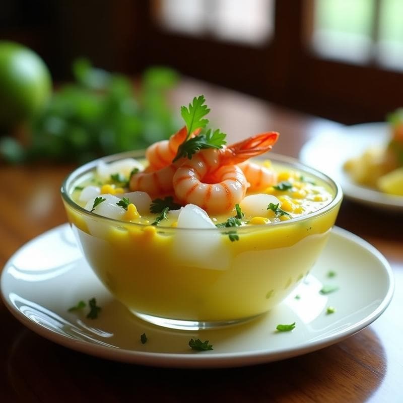 Ceviche de Mango Verde y Langostinos: Receta Peruana con Leche de Tigre y Aji Limón