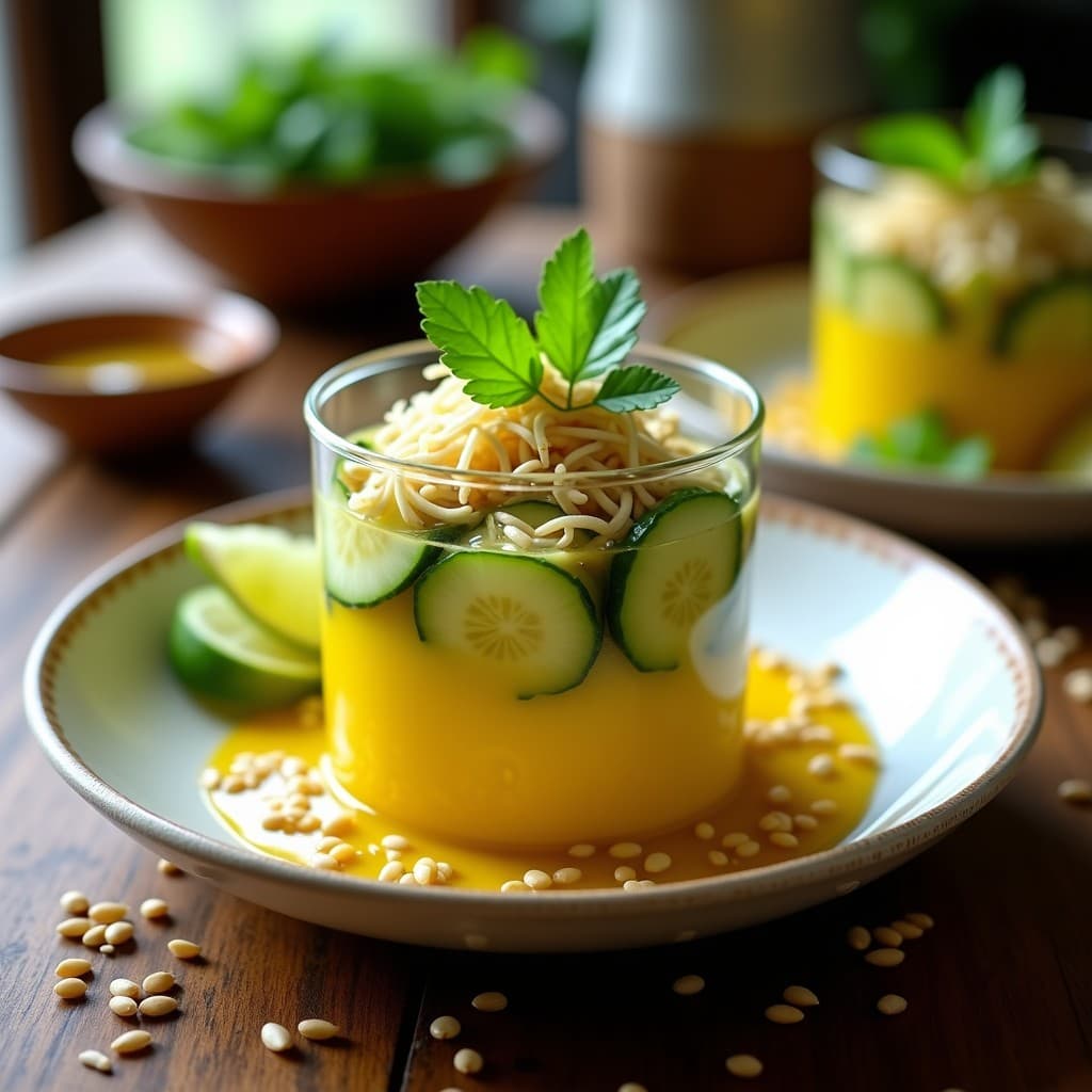 Ceviche de Mango Verde y Pepino con Leche de Tigre de Cúrcuma: Receta Thai-Peruana