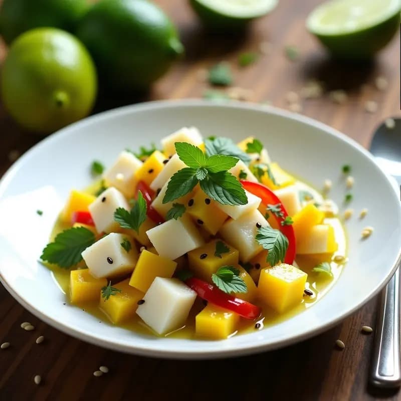 Ceviche de Mango Verde y Pescado Blanco: Receta Costeña Sin Cebolla