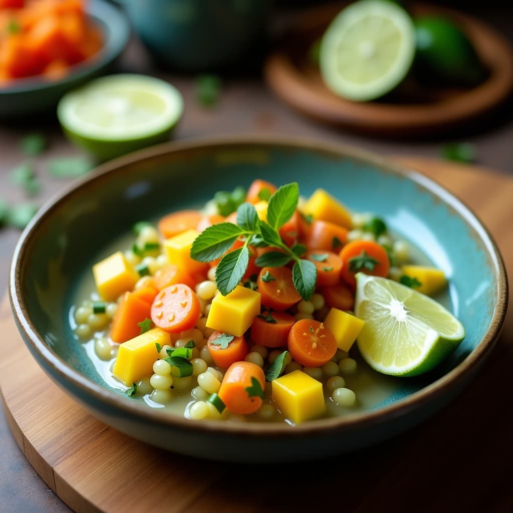 Ceviche de Mango Verde y Zanahoria: Receta crudivegana con leche de coco y lima