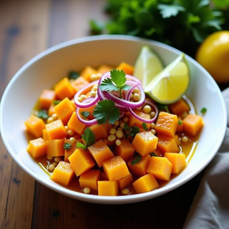 Ceviche de Maxán (Papa Camote) y Limón: Receta Vegana Peruana con Aji Amarillo en 15 Minutos