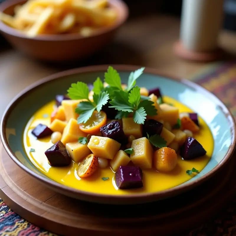 Ceviche de Meister con Camote Morado y Maíz Tostado: Receta Peruana Innovadora y Vegana