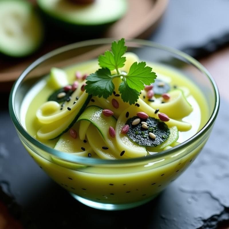 Ceviche de Algas Nori y Pepino con Leche de Tigre de Yuzu: Receta Vegana y Detox en 10 Minutos