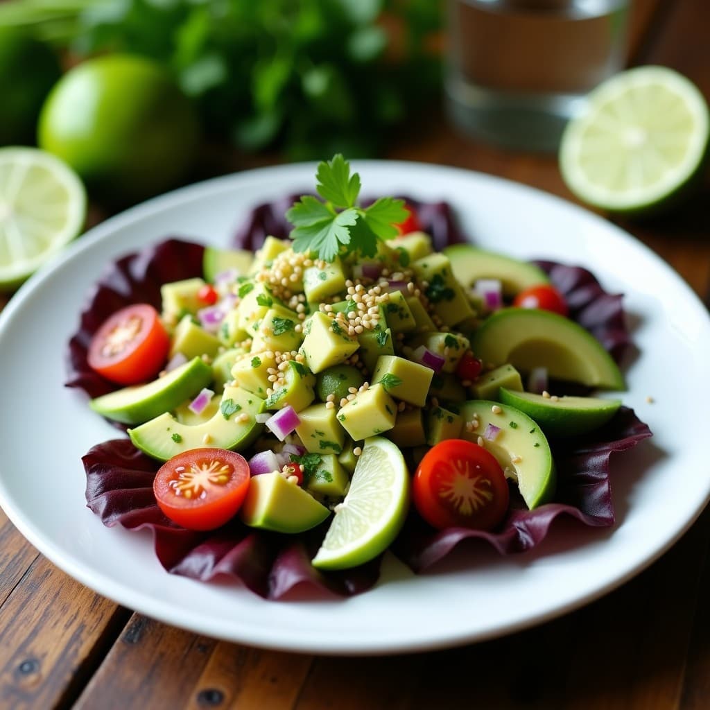 Ceviche de Palmito y Aguacate con Salsa Verde de Cilantro: Aperitivo Vegano Sin Gluten