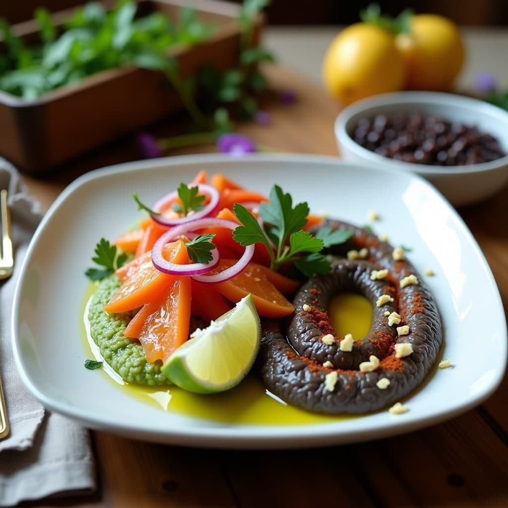 Ceviche de Palmito y Houmous de Lentejas: Entrante Peruano-Vegano con Toque Ácido