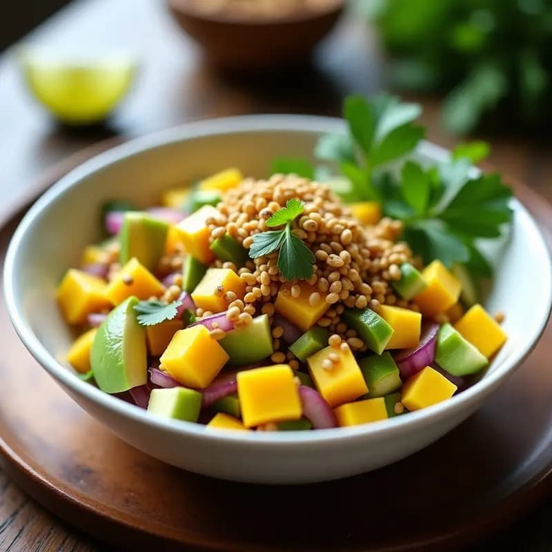 Ceviche de Palmito y Mango con Crujiente de Amaranto: Receta Fusion Peruano-Mexicana Vegana