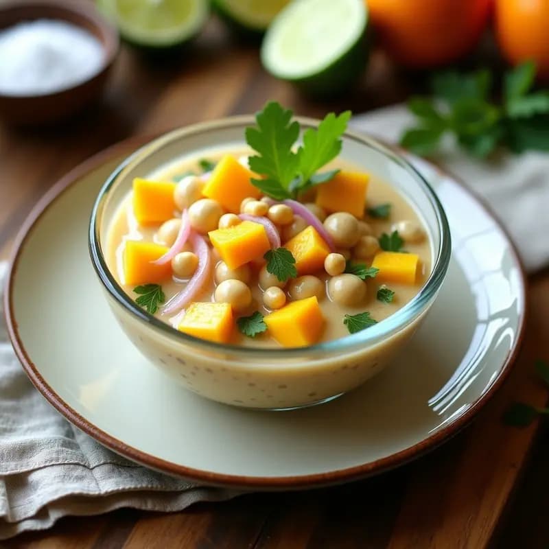 Ceviche de Palmito y Mango con Leche de Tigernuts: Receta Vegana Caribena Fresca