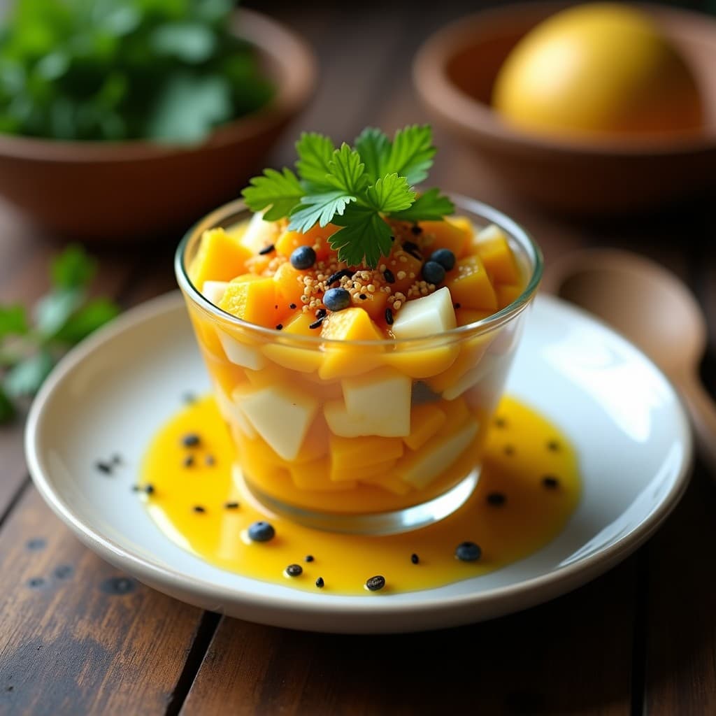 Ceviche de Palmito y Mango con Crujiente de Maíz Azul: Receta Peruana Vegana Sin Gluten