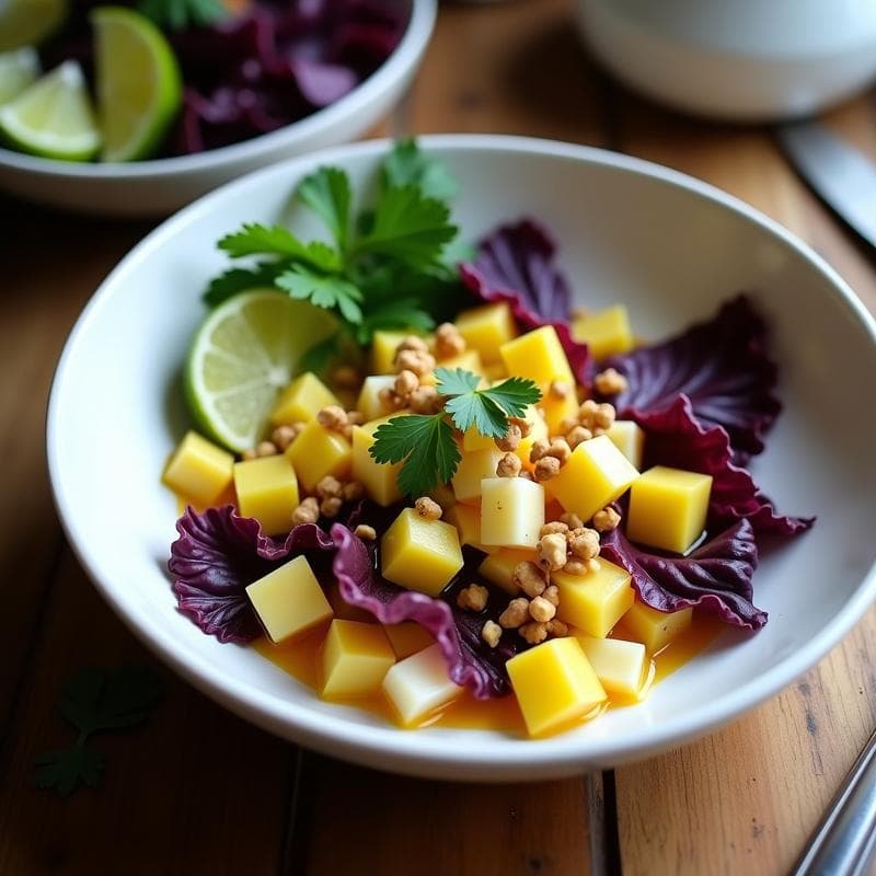 Ceviche de Palmito y Maracuyá con Lechuga de Hoja Morada: Receta Vegana Peruana en 15 Minutos
