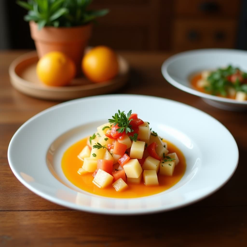 Ceviche de Palmito y Pimentón con Leche de Tigre de Naranja: Entrante Vegano y Sin Gluten