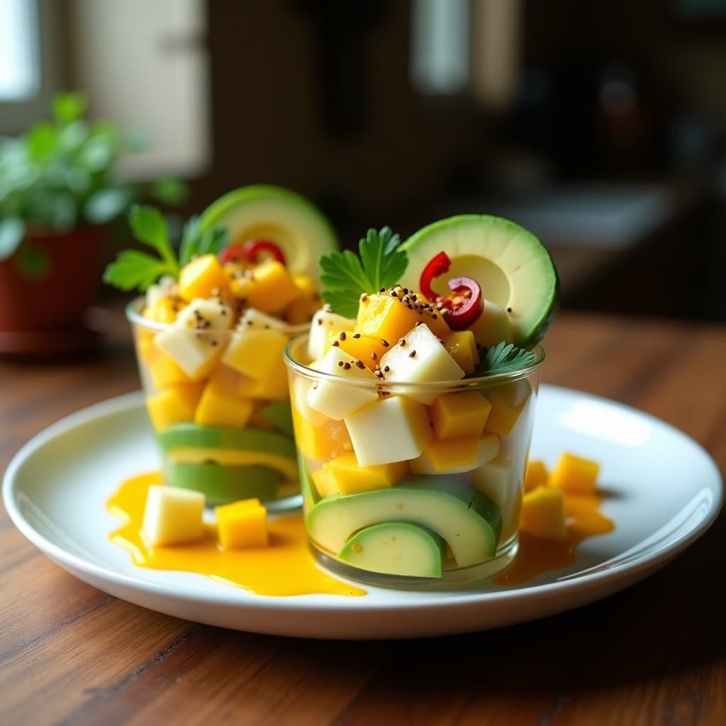 Ceiche de Palmitos y Aguacate: Receta Vegana Peruana con Leicht de Tigre de Mango