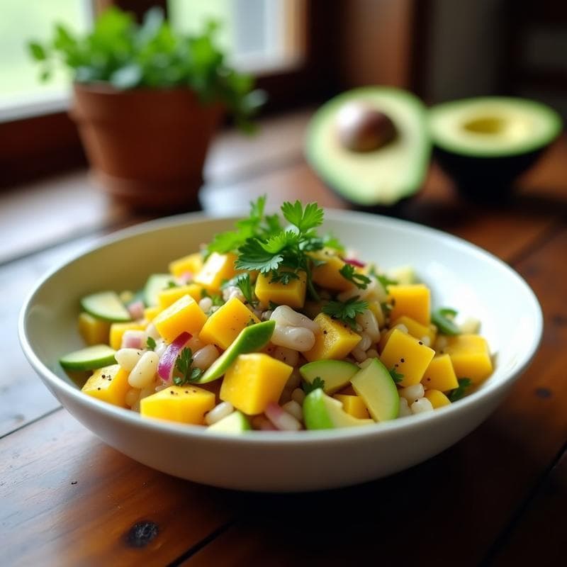 Ceviche de Palmitos y Mango con Vinagreta de Lima y Chile: Receta Vegana y Tropical