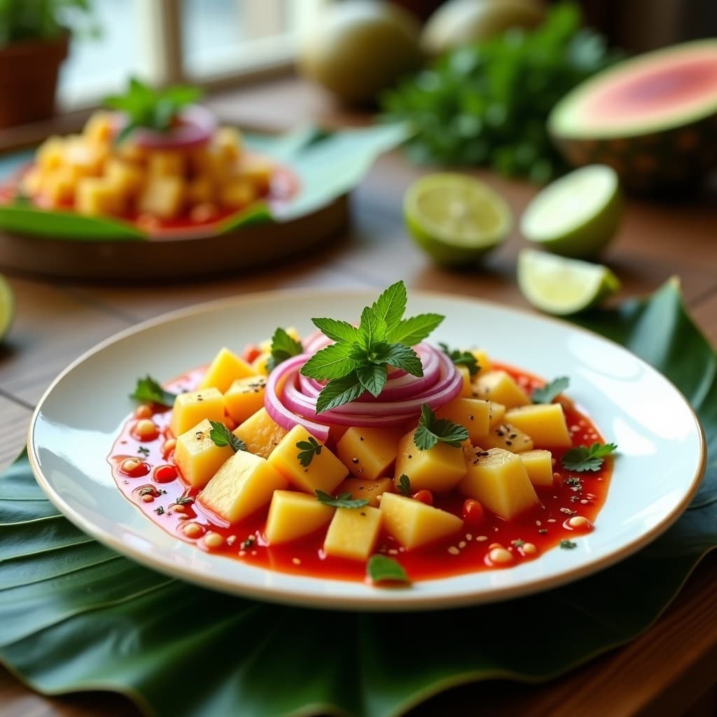 Ceiche de Palmitos y Piña con Leche de Tigre de Acerola: Receta Brasilera Vegana y Refrescante