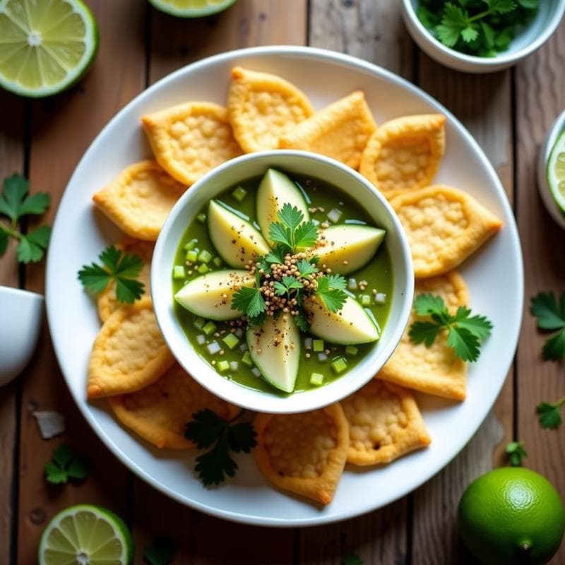 Ceviche de Palmitos con Salsa Verde y Totopos de Quinoa: Receta Vegana Peruana