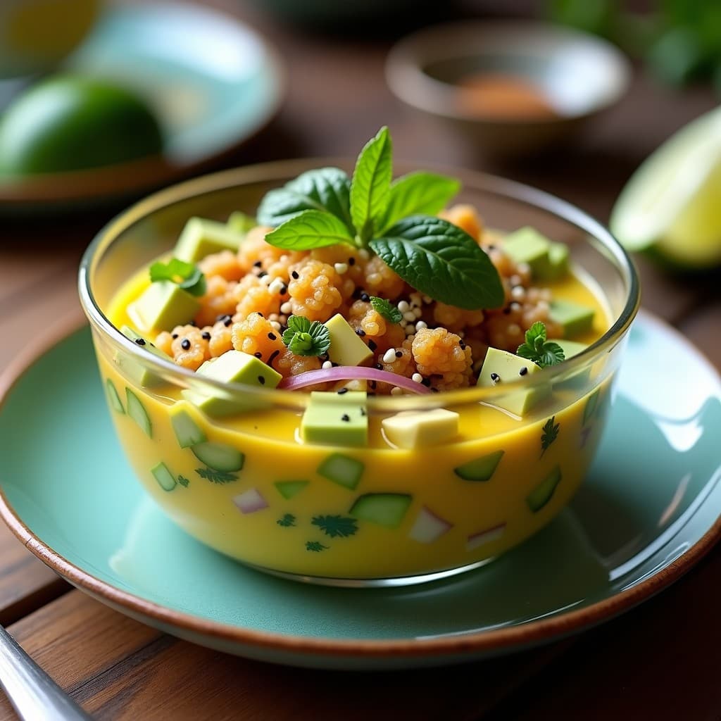 Ceiche de Palta y Corazón de Alcachofa con Crujiente de Quinoa: Receta Peruana Vegana en 15 Minutos
