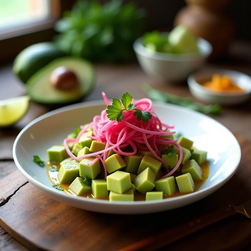 Ceiche de Palta y Algodón de Azúcar de Remolacha: Receta Vegana Peruana con Toque Moderno en 15 Minutos