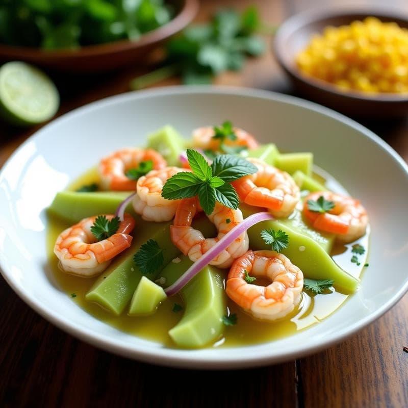 Ceviche de Papaya Verde y Camarón: Receta Peruana con Leche de Tigre Cítrica