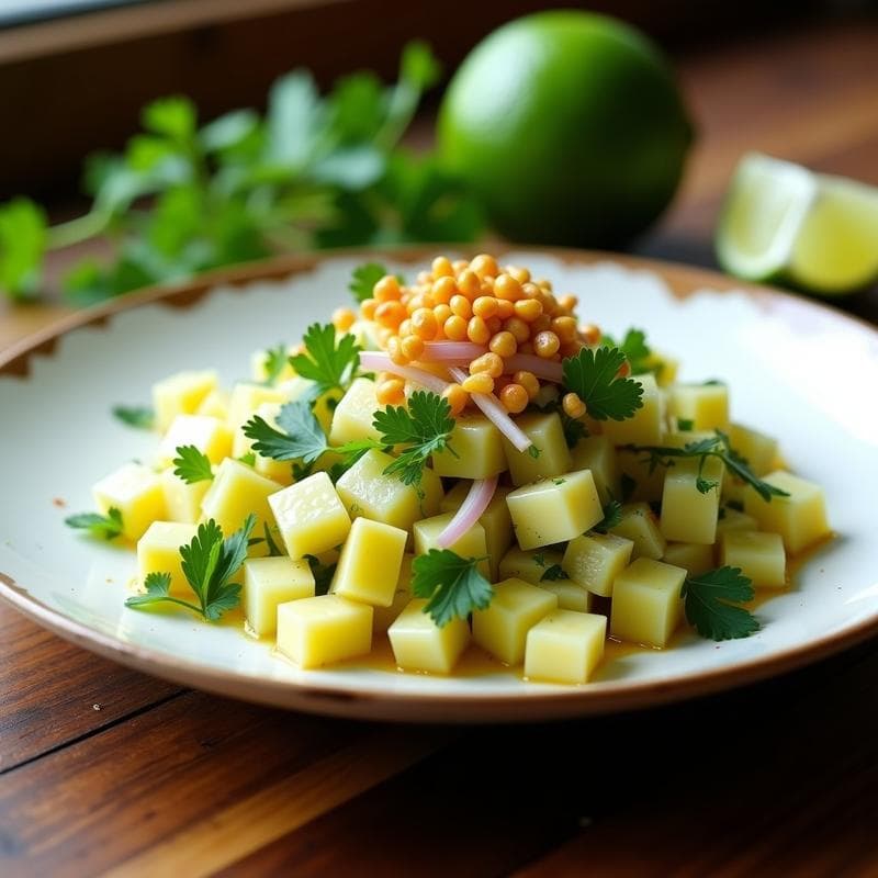 Ceviche de Papaya Verde y Jicama con Limón y Chile: Receta Vegana Peruana sin Cocción