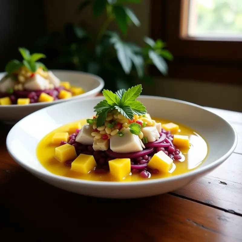 Ceiche Peruano de Corvina con Leche de Tigre y Maíz Morado: Receta Fresca y Viral