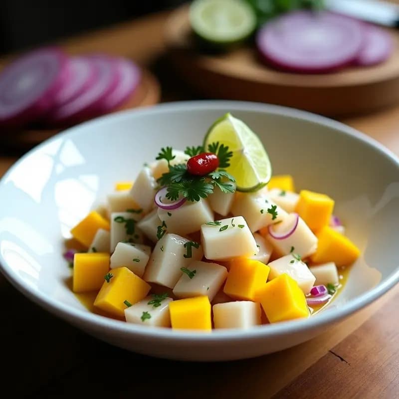 Ceviche Peruano con Mango: Receta Fusión en 15 Minutos y Alto en Proteína