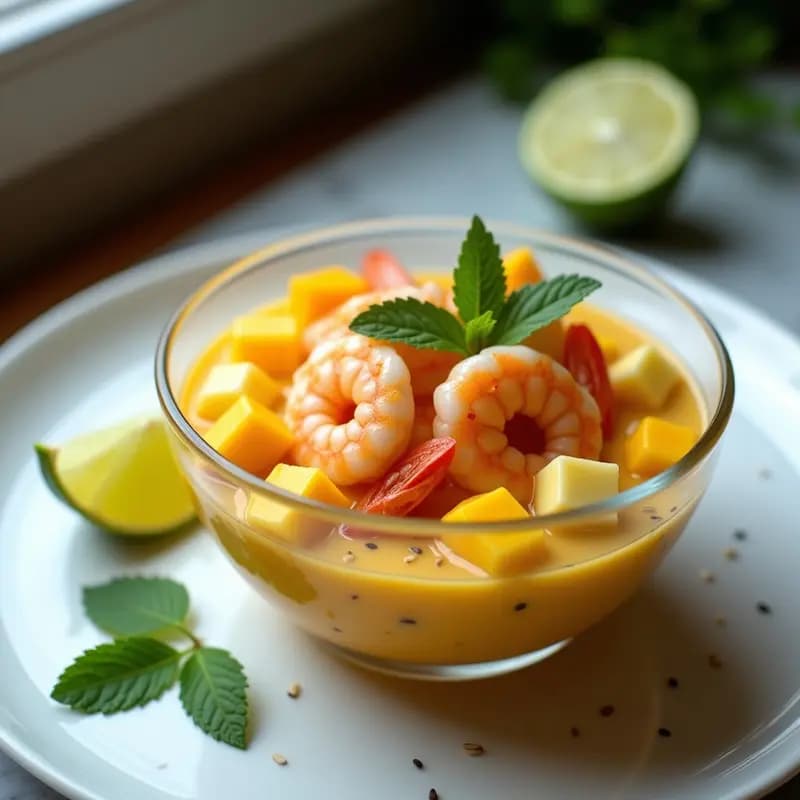 Ceviche de Piña y Camarón con Leche de Tigre de Mango: Receta Fusion Peruano-Tropical
