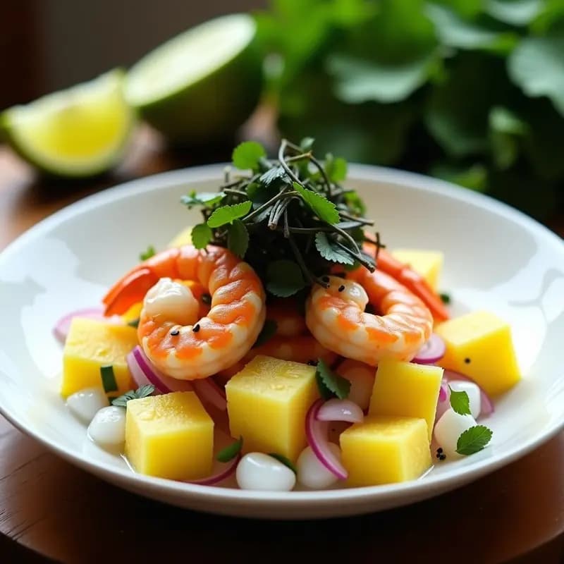 Ceviche de Piña y Camarón con Lechuga de Mar: Entrante Tropical y Sin Cocción