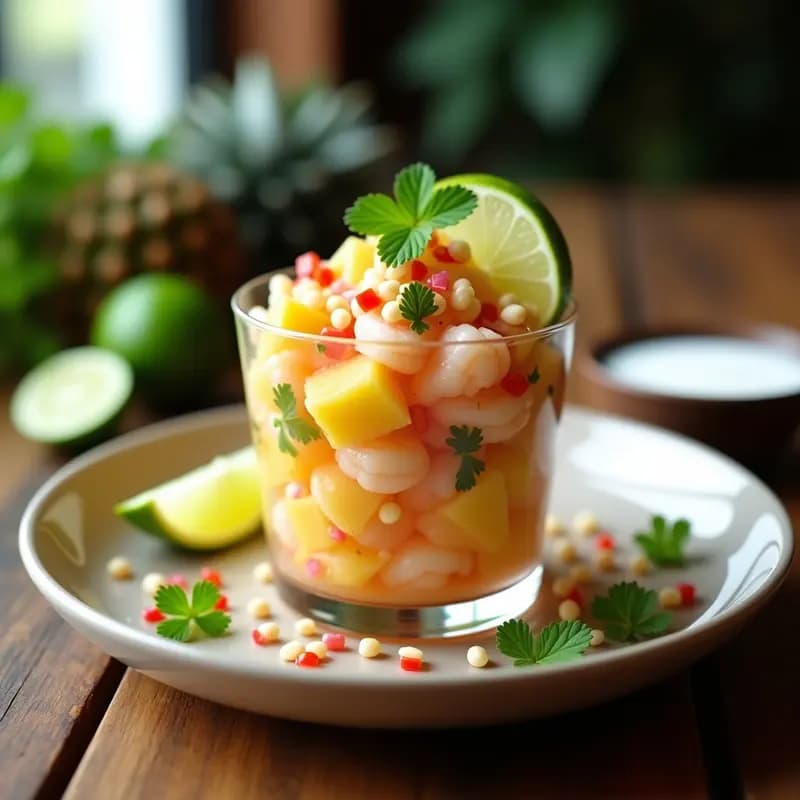 Ceviche de Piña y Camarones al Coconut: Receta Peruana Tropical con Toque Citrus