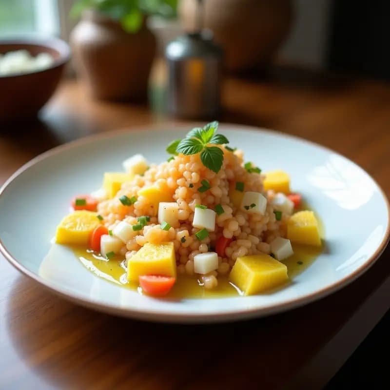 Ceviche de Piña y Cítricos con Crujiente de coco: Receta Vegana y Tropical