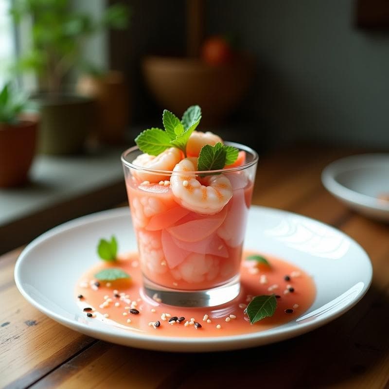 Ceviche de Pomelo Rosa y Camarones con Leche de Tigre de Lima: Receta Peruana Refrescante en 15 Minutos
