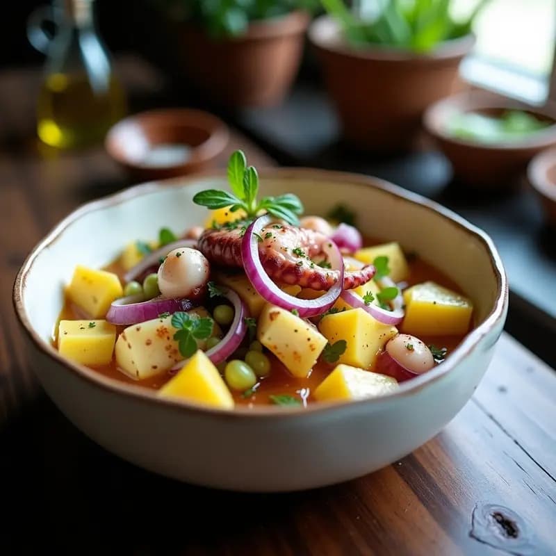 Ceviche de Pulpo con Aceite de Oliva y Patatas Coche: Receta Gallega con Toque Peruano