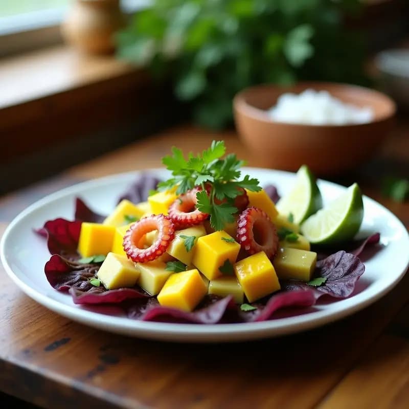 Ceviche de Pulpo con Aguacate y Mango: Receta Peruana Keto y Sin Lactosa