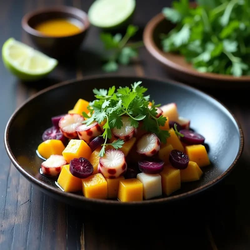 Ceviche de Pulpo y Batata Morada con Lechuga de Mar: Receta Peruana Gourmet y Sin Gluten