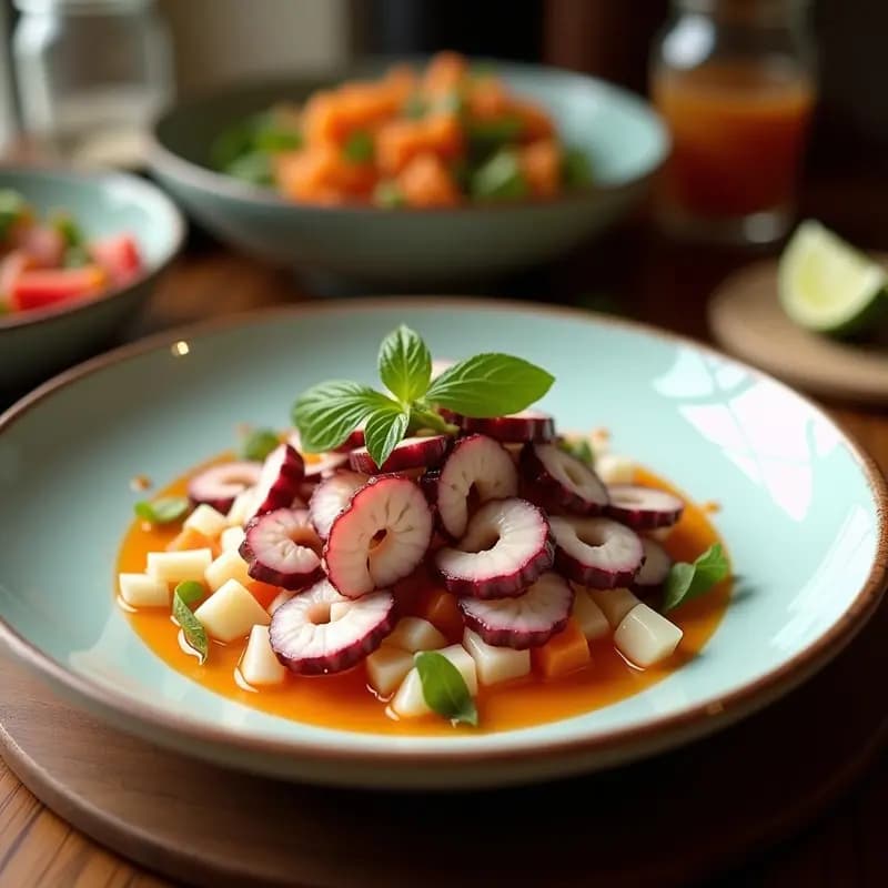 Ceviche de Pulpo con Chirimoya y Leche de Coco: Receta Peruana Fusion y Exótica
