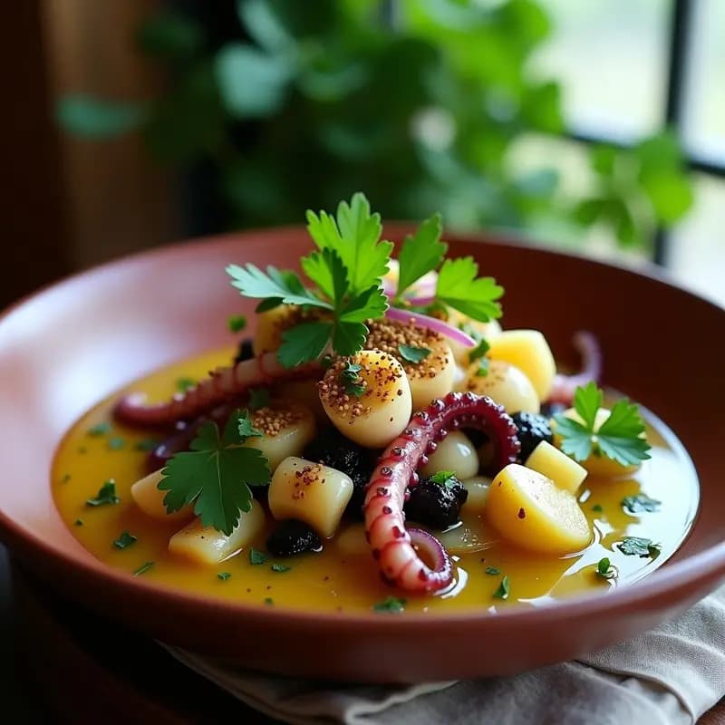 Ceviche de Pulpo con Chuño y Cilantro: Receta Peruana Auténtica y Sin Lácteos