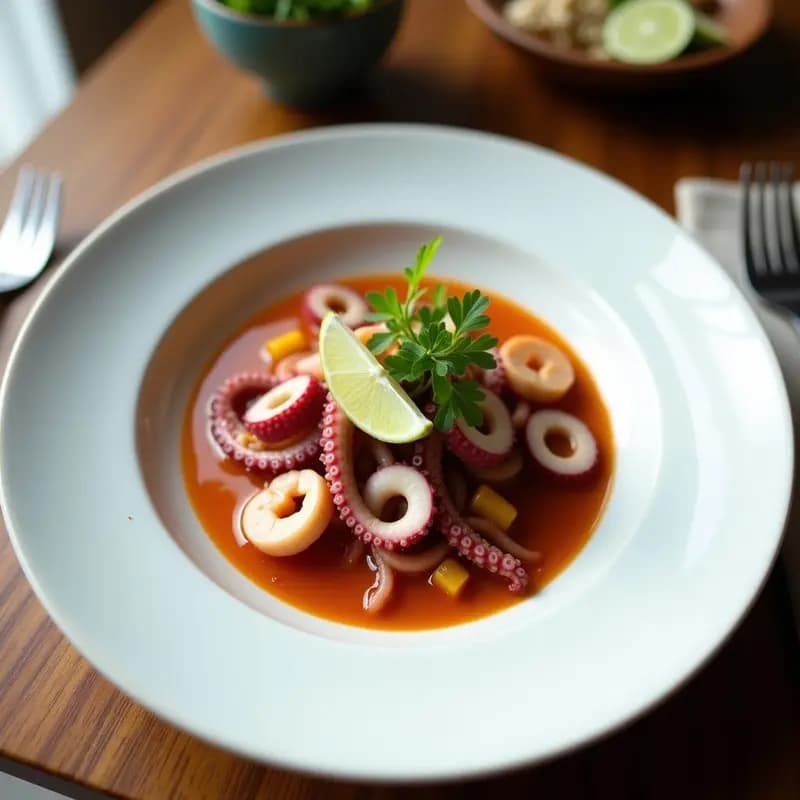 Ceviche de Pulpo con Leche de Coco y Limón Verde: Receta Filipina Exótica en 15 Minutos
