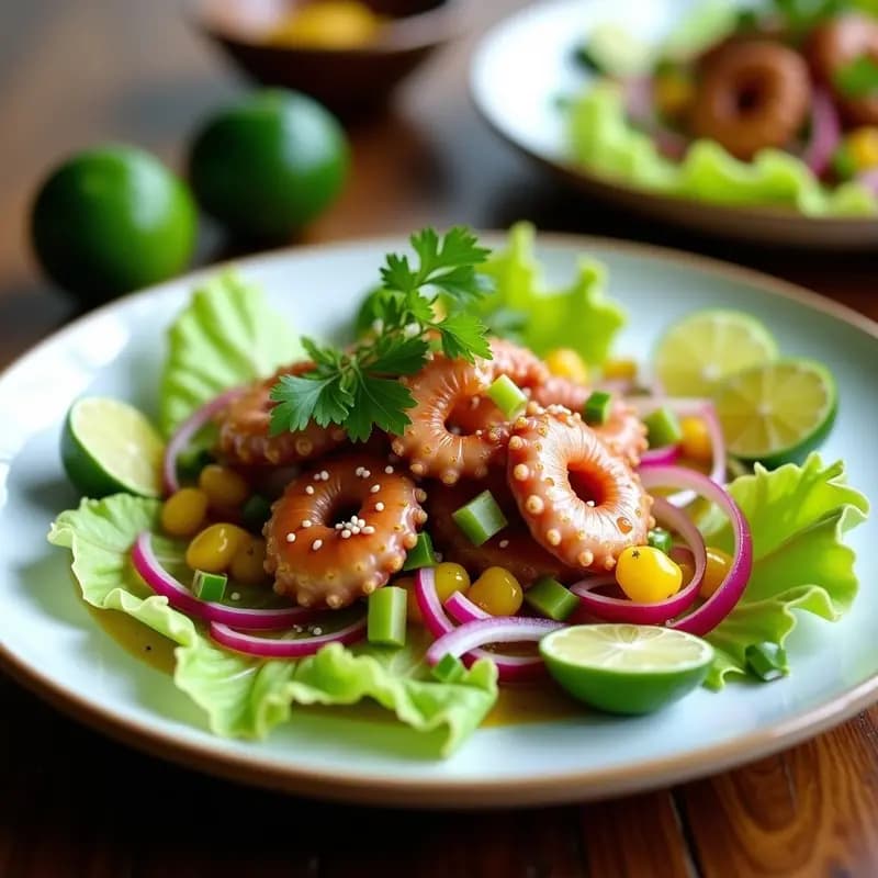 Ceviche de Pulpo y Marine de Limón Verde: Receta Peruana con Toque Citrus en Airfryer