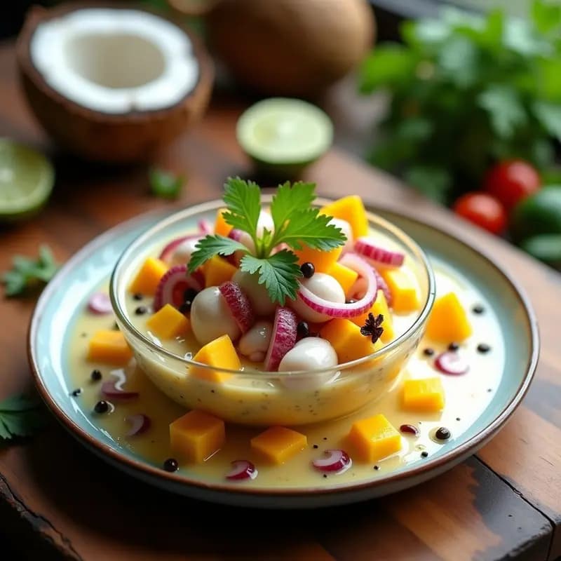 Ceviche de Pulpo y Mango con Leche de Coconut: Receta Peruana Tropical Sin Gluten