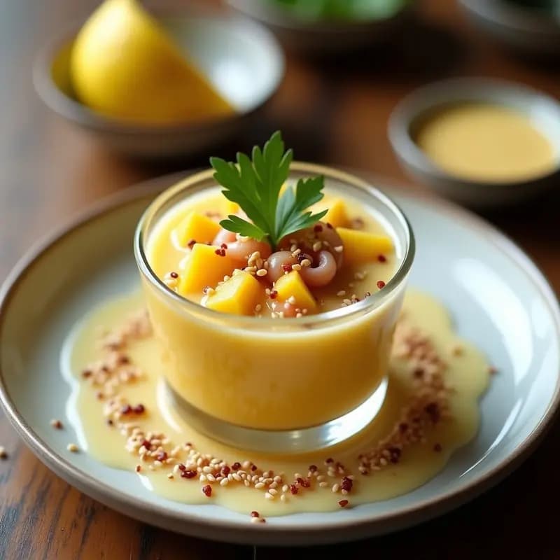 Ceviche de Pulpo y Mango con Leche de Tigernut: Receta Española Fusion Baja en Calorías