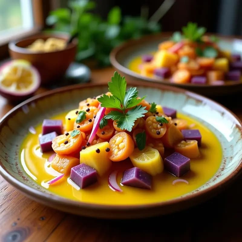 Ceviche de Pulpo con Maracuyá y Camote: Receta Peruana Innovadora y Picante
