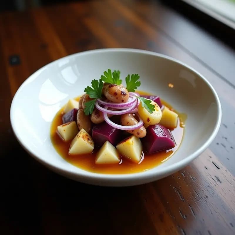 Ceviche de Pulpo con Papa Morada y Maíz Tostado: Receta Peruana de Mar con Texturas Únicas
