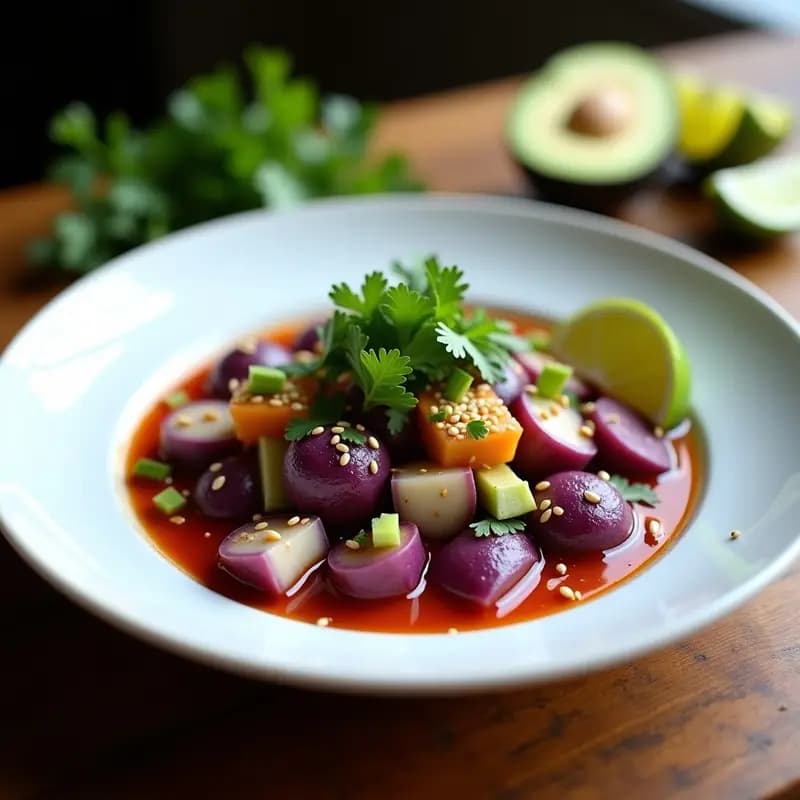 Ceviche de Pulpo y Patata Morada: Receta Peruana con Toque de Ají Rocoto