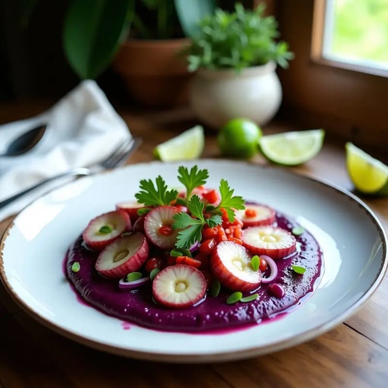 Ceviche de Pulpo con Puré de Papa Morada: Receta Costarricense Gourmet