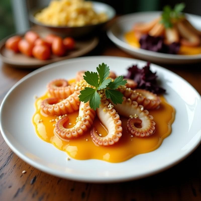 Ceviche de Pulpo con Salsa de Mango y Chile de Árbol: Receta Peruana en Airfryer sin Cocción