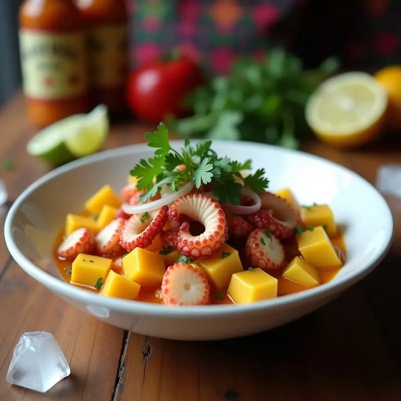 Ceiche de Pulpo con Yuca y Ají Amarillo: Receta Peruana Ácida y Picante