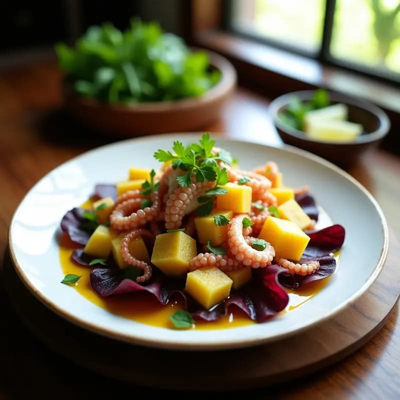 Ceviche de Pulpo con Yuca y Ají Amarillo: Receta Peruana Keto y Baja en Calorías