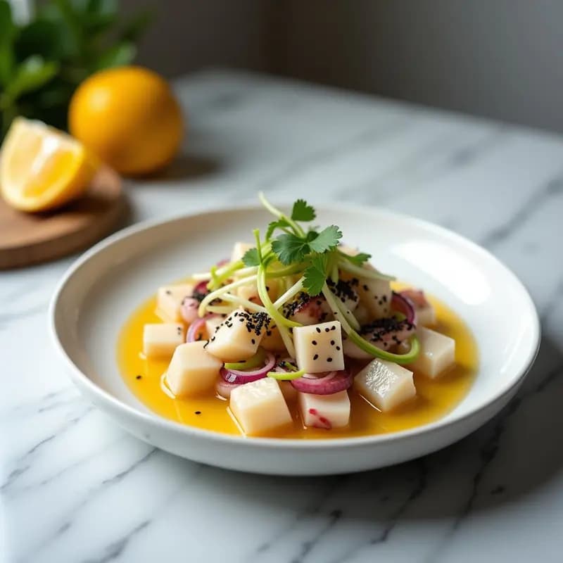Ceviche de Pulpo con Yuzu y Puerro: Receta Peruana-Japonesa con Toque Cítrico