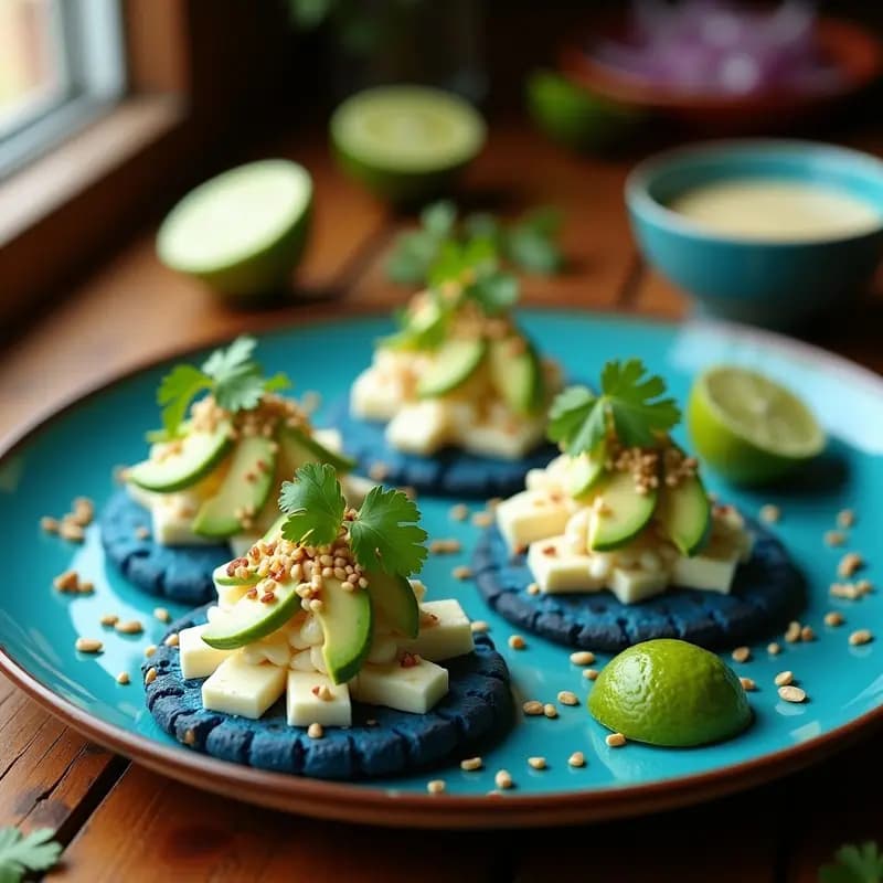 CeviCheese: Ceviche de Queso Oaxaca con Leche de Tigre en Tostada de Maíz Azul