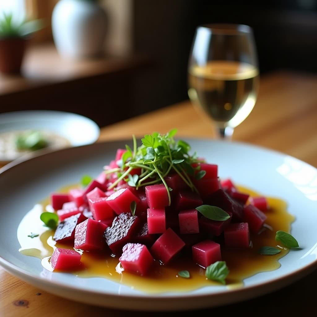 Ceviche de Remolacha Marina y Algas Nori con Dressing de Jengibre: Receta Vegana y Cruda de Inspiración Japonesa