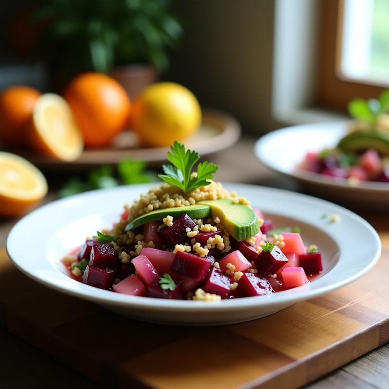 Ceviche de Remolacha y Cítricos con Crujiente de Quinoa: Receta Vegana y Sin Pescado